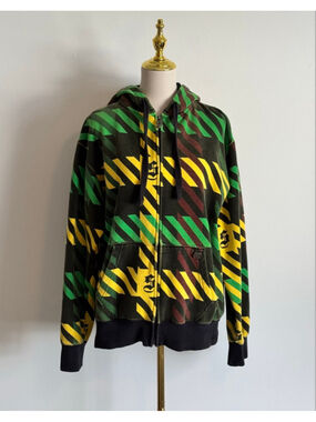 Men's SHIFT Hoodie L Black Yellow Green Plaid
